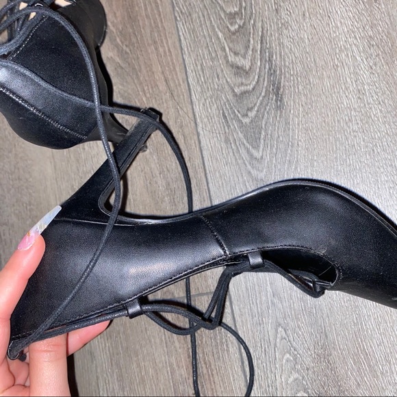 Faux Leather Black Heels w/ Tie - Picture 8 of 12